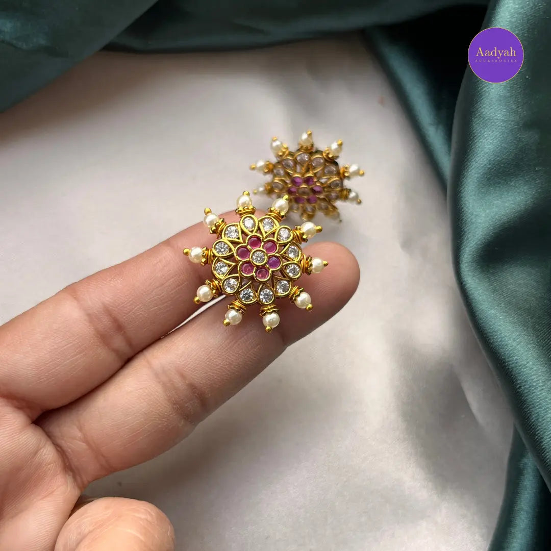 Juhi Stud - Pink with White