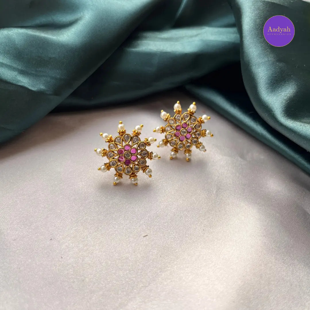 Juhi Stud - Pink with White