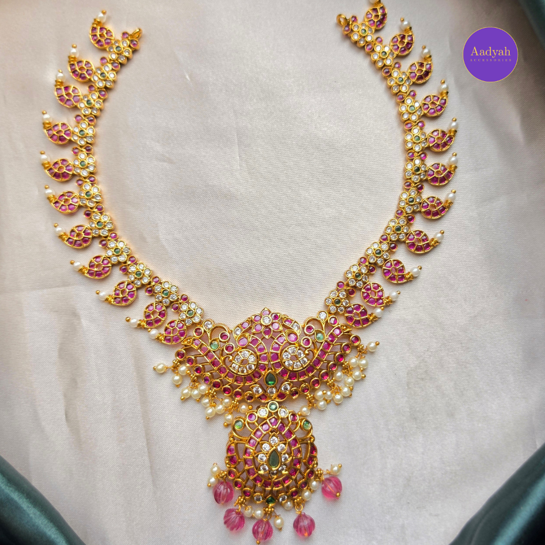 Kempu Mango Motif Necklace Set - Pink