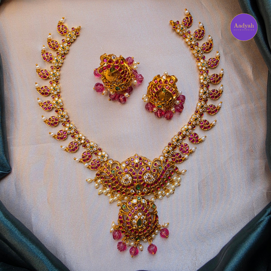 Kempu Mango Motif Necklace Set - Pink