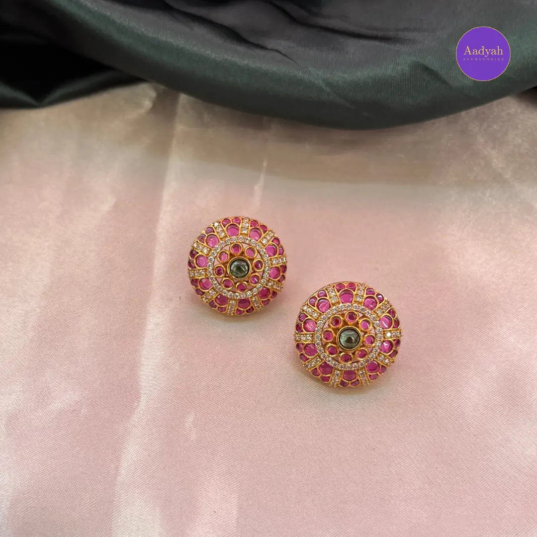 Keya Stud - Green & Pink