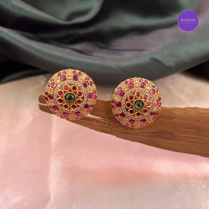 Keya Stud - Green & Pink