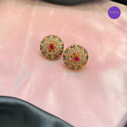 Keya Stud - Green & Pink