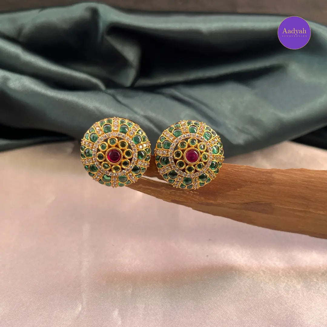 Keya Stud - Green & Pink