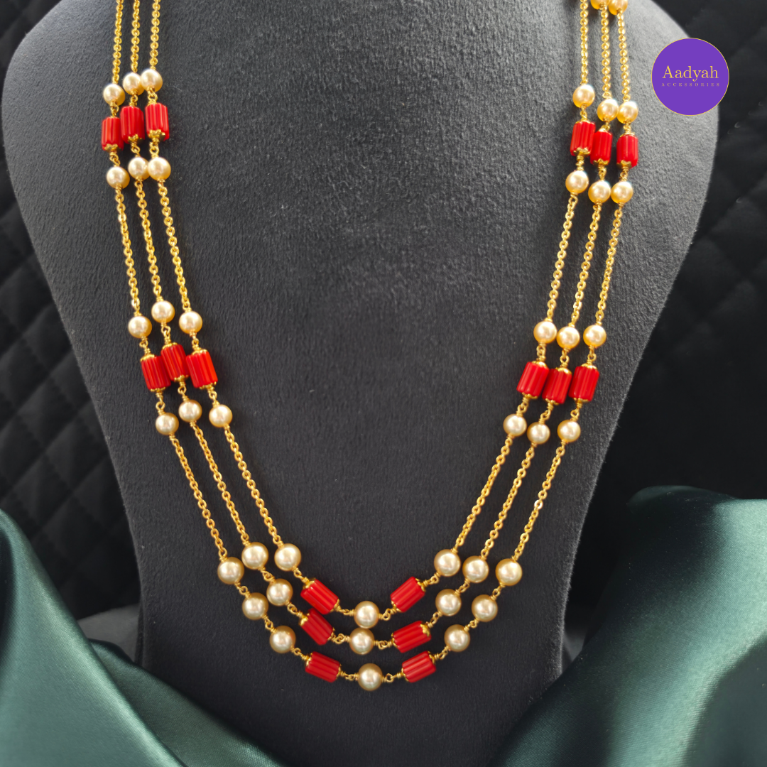 Layered Coral Mala - Gold