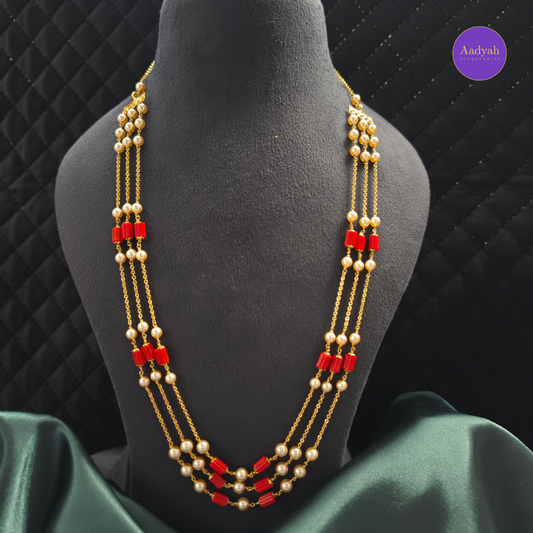 Layered Coral Mala - Gold