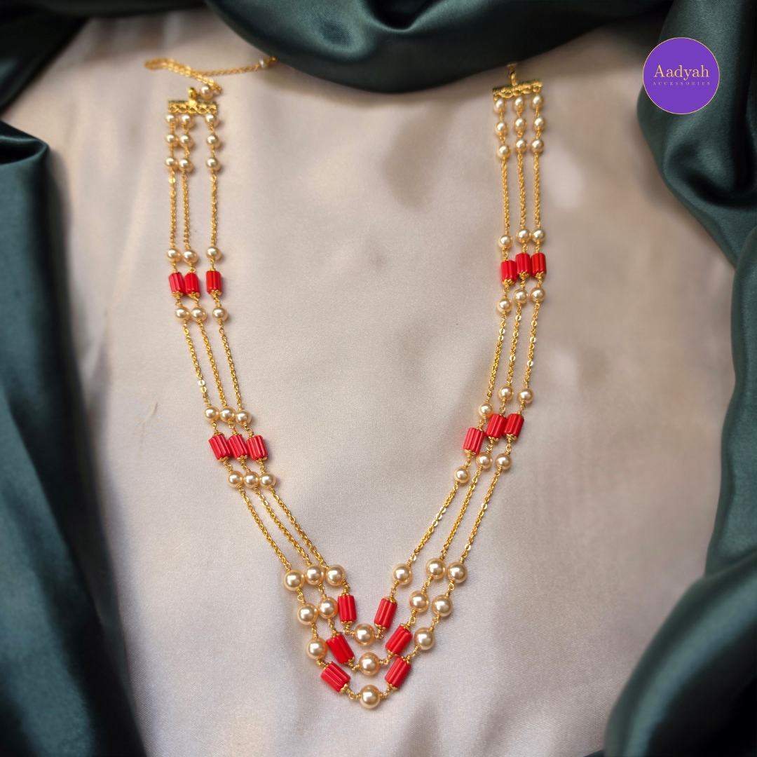 Layered Coral Mala - Gold