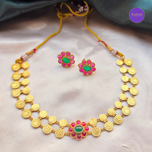 Layered Kasu Stone Necklace Set - Multi