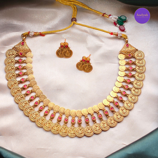Layered Kasu Stone Necklace Set - Pink & Green
