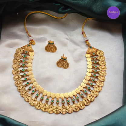 Layered Kasu Stone Necklace Set - Pink & Green