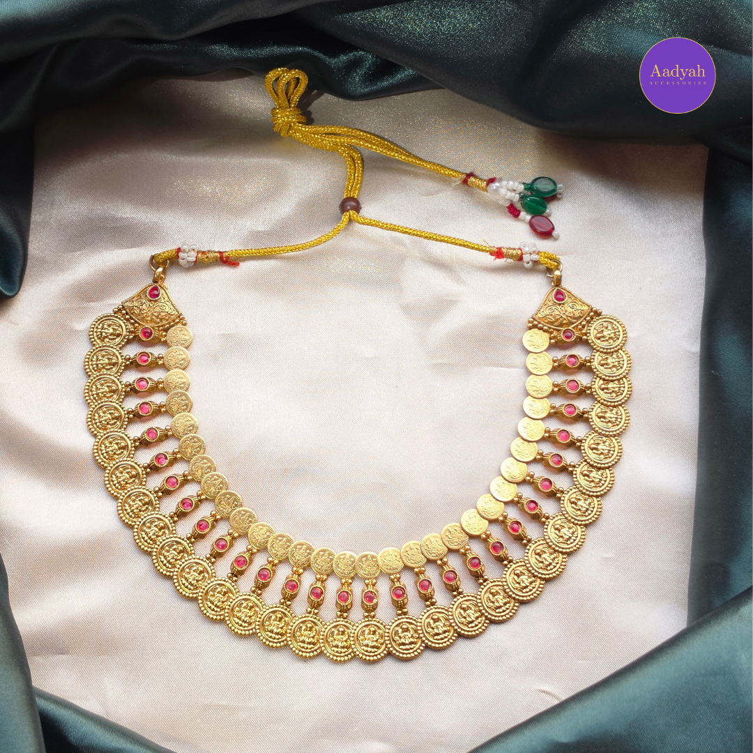 Layered Kasu Stone Necklace Set - Pink & Green