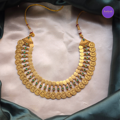 Layered Kasu Stone Necklace Set - Pink & Green