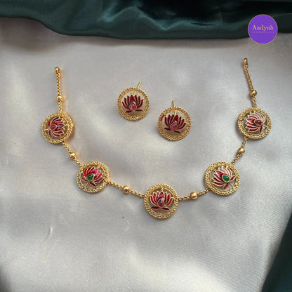 Lotus Enamel Necklace Set – Multi Colour