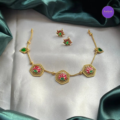 Lotus Enamel Necklace Set – Multi Colour