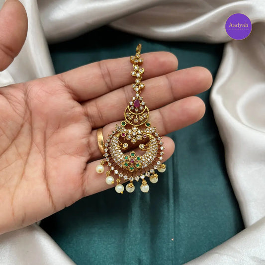 Maang Tikka - Kempu Multi Stone