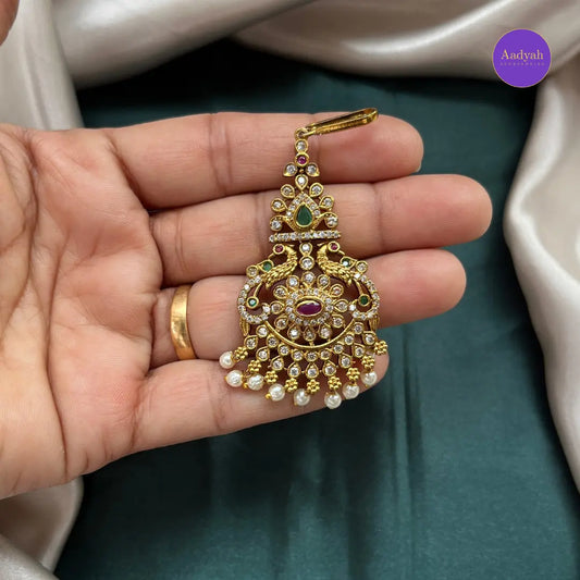 Maang Tikka - Kempu Multi Stone