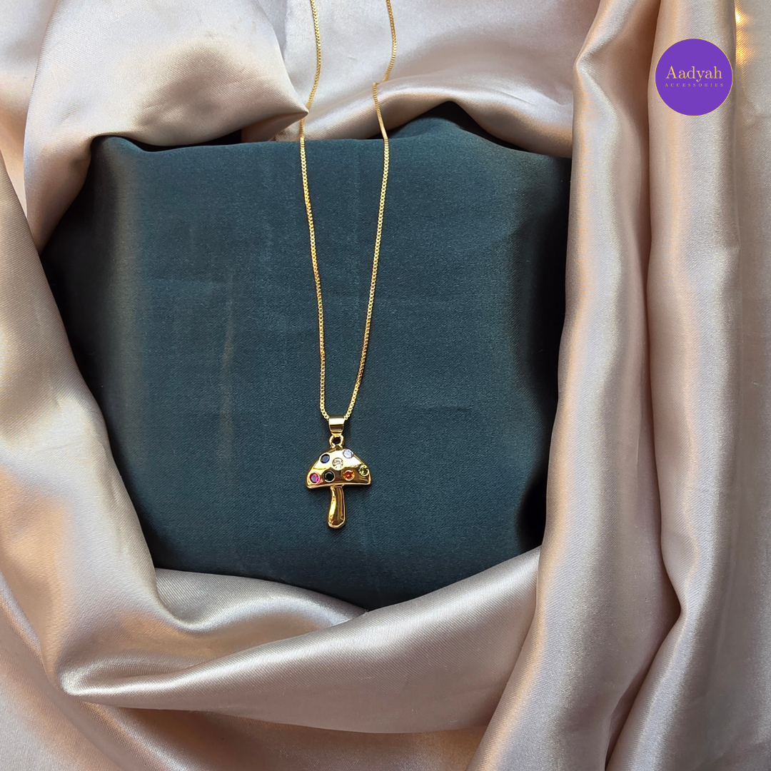 Mushroom Anti-Tarnish pendant Chain - Gold