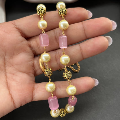 Gold look alike necklace set with matching earrings – traditional bridal imitation jewelry,Traditional gold tone necklace set – imitation kundan jewelry for festive and bridal wear