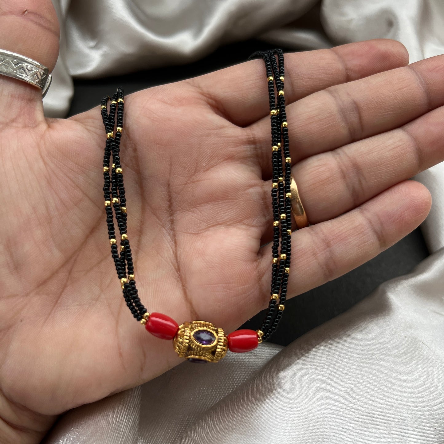 Beaded coral Mangalsutra