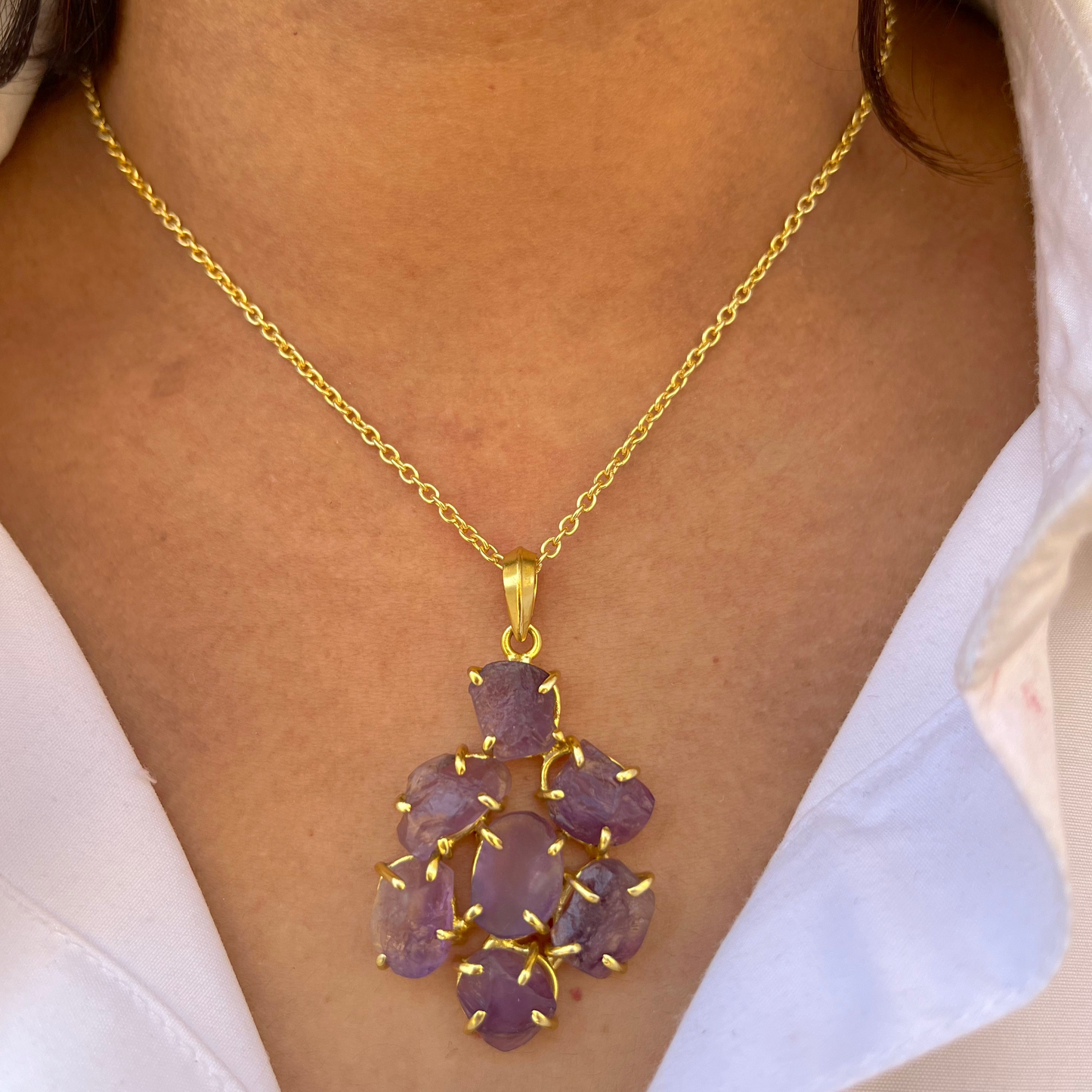 Amethyst Natural Stone Pendant Set