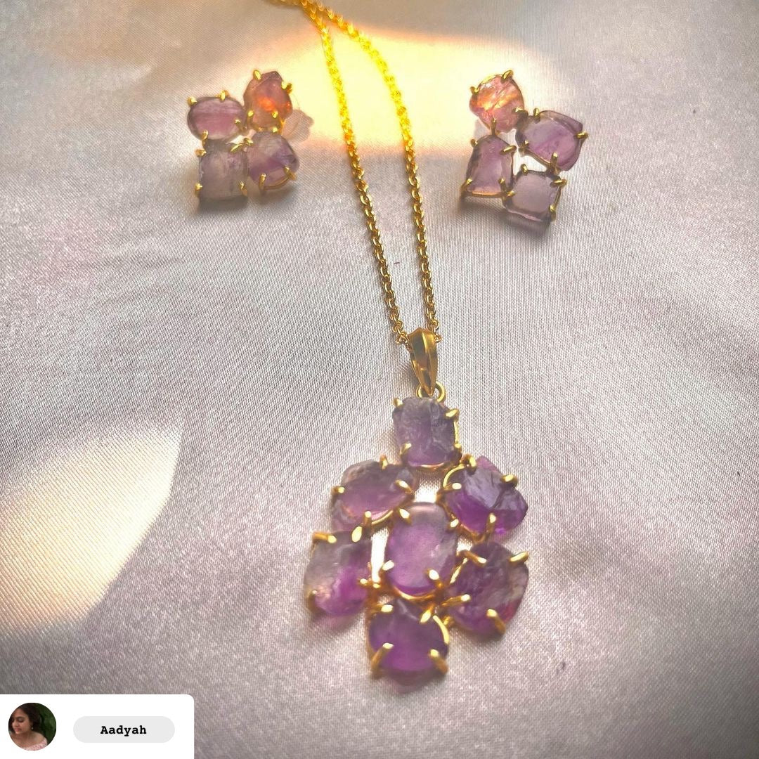 Amethyst Natural Stone Pendant Set