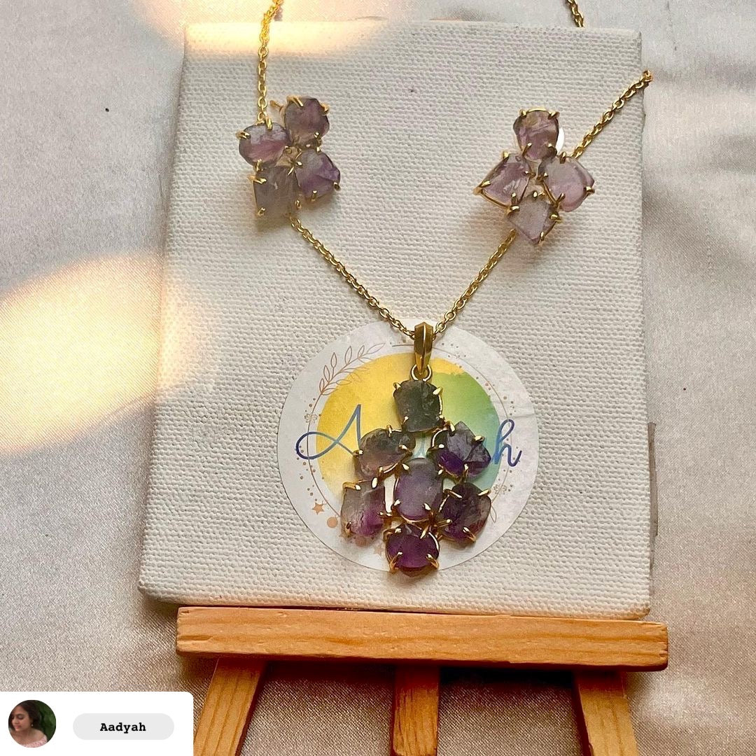 Amethyst Natural Stone Pendant Set