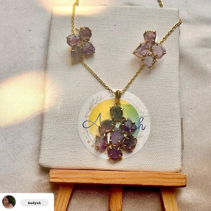 Amethyst Natural Stone Pendant Set