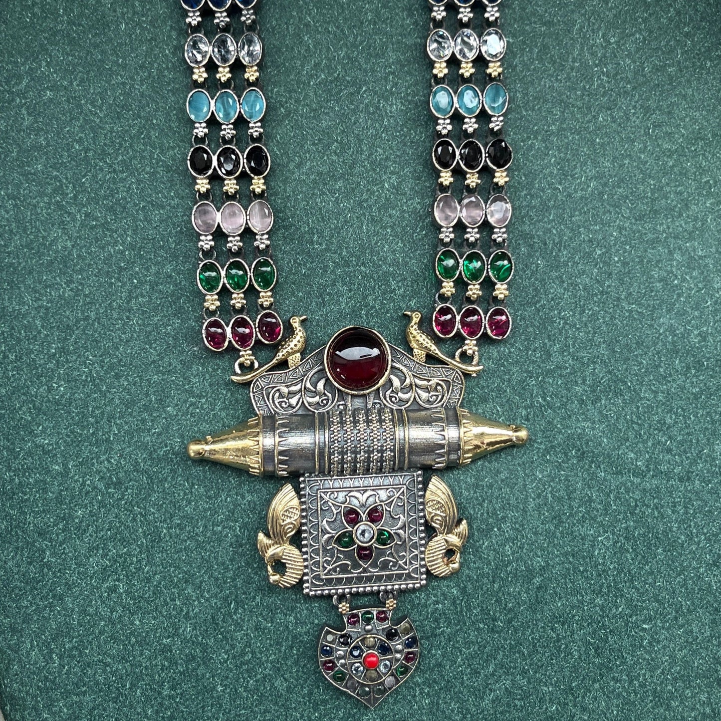 German silver look necklace set with oxidised polish .Traditional jewelry for everyday and festive use,Silver look alike necklace set with oxidised finish ethnic artificial jewelry for women