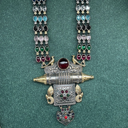 German silver look necklace set with oxidised polish .Traditional jewelry for everyday and festive use,Silver look alike necklace set with oxidised finish ethnic artificial jewelry for women