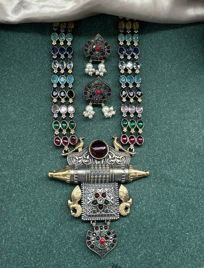 German silver look necklace set with oxidised polish .Traditional jewelry for everyday and festive use,Silver look alike necklace set with oxidised finish ethnic artificial jewelry for women