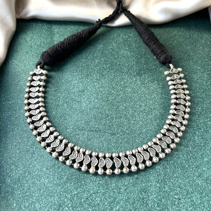 German silver look necklace set with oxidised polish .Traditional jewelry for everyday and festive use,Silver look alike necklace set with oxidised finish ethnic artificial jewelry for women