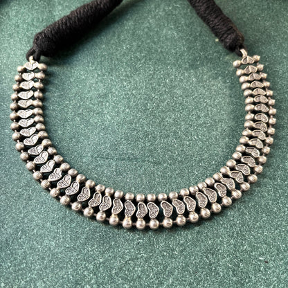 German silver look necklace set with oxidised polish .Traditional jewelry for everyday and festive use,Silver look alike necklace set with oxidised finish ethnic artificial jewelry for women