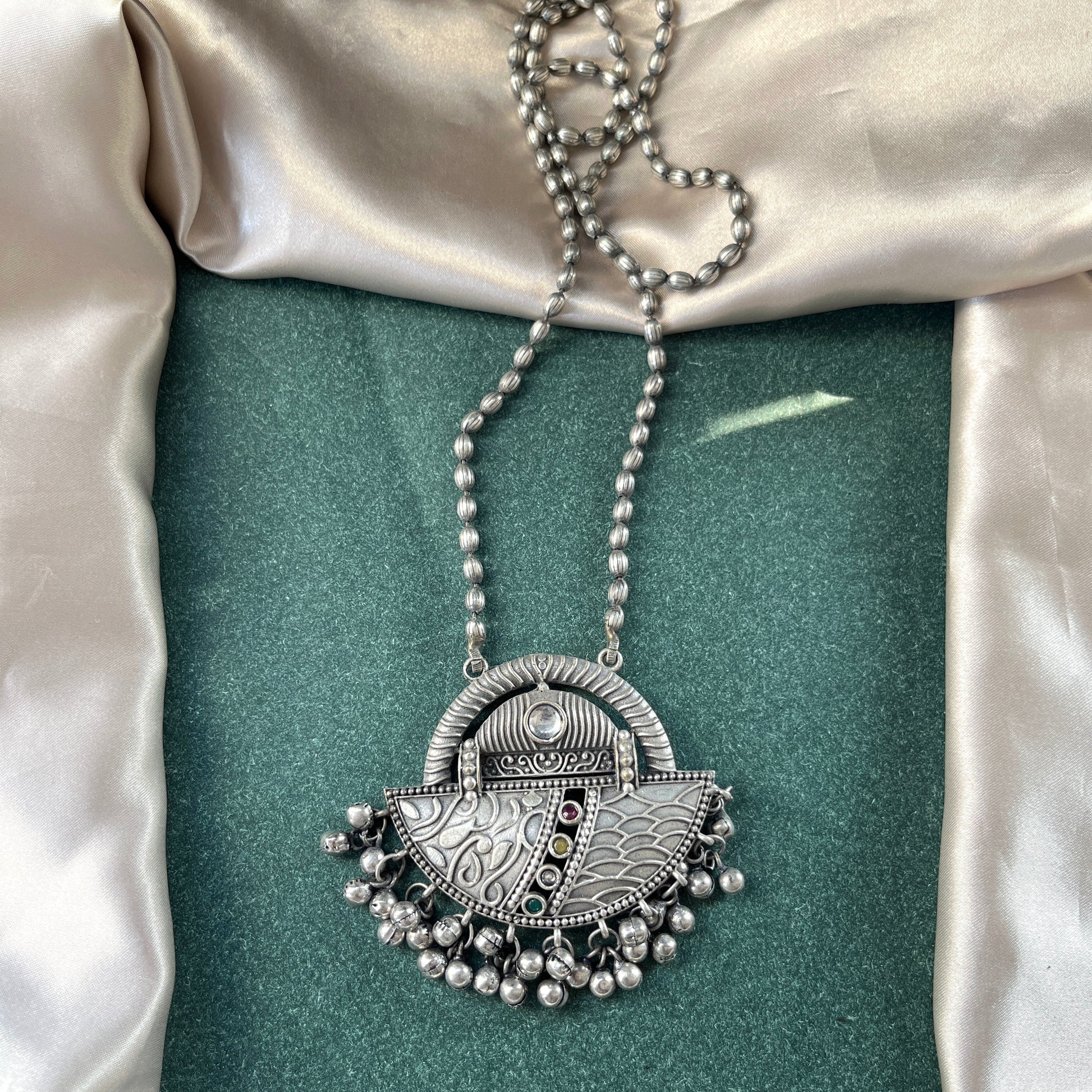 German silver look necklace set with oxidised polish .Traditional jewelry for everyday and festive use,Silver look alike necklace set with oxidised finish ethnic artificial jewelry for women
