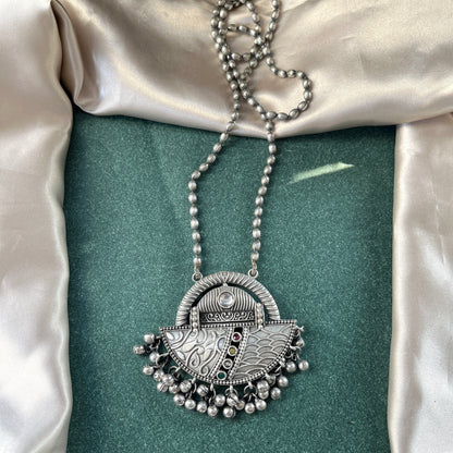 German silver look necklace set with oxidised polish .Traditional jewelry for everyday and festive use,Silver look alike necklace set with oxidised finish ethnic artificial jewelry for women