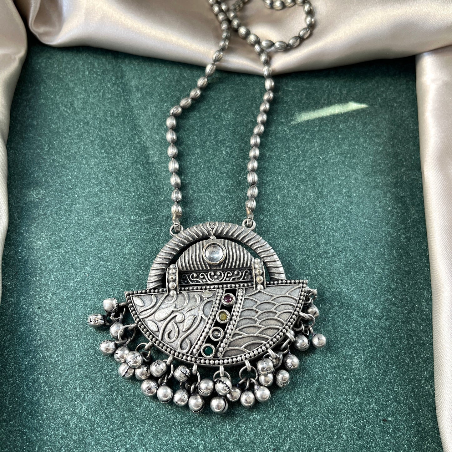 German silver look necklace set with oxidised polish .Traditional jewelry for everyday and festive use,Silver look alike necklace set with oxidised finish ethnic artificial jewelry for women