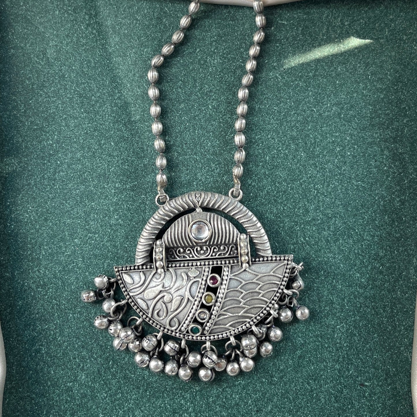 German silver look necklace set with oxidised polish .Traditional jewelry for everyday and festive use,Silver look alike necklace set with oxidised finish ethnic artificial jewelry for women