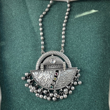 German silver look necklace set with oxidised polish .Traditional jewelry for everyday and festive use,Silver look alike necklace set with oxidised finish ethnic artificial jewelry for women