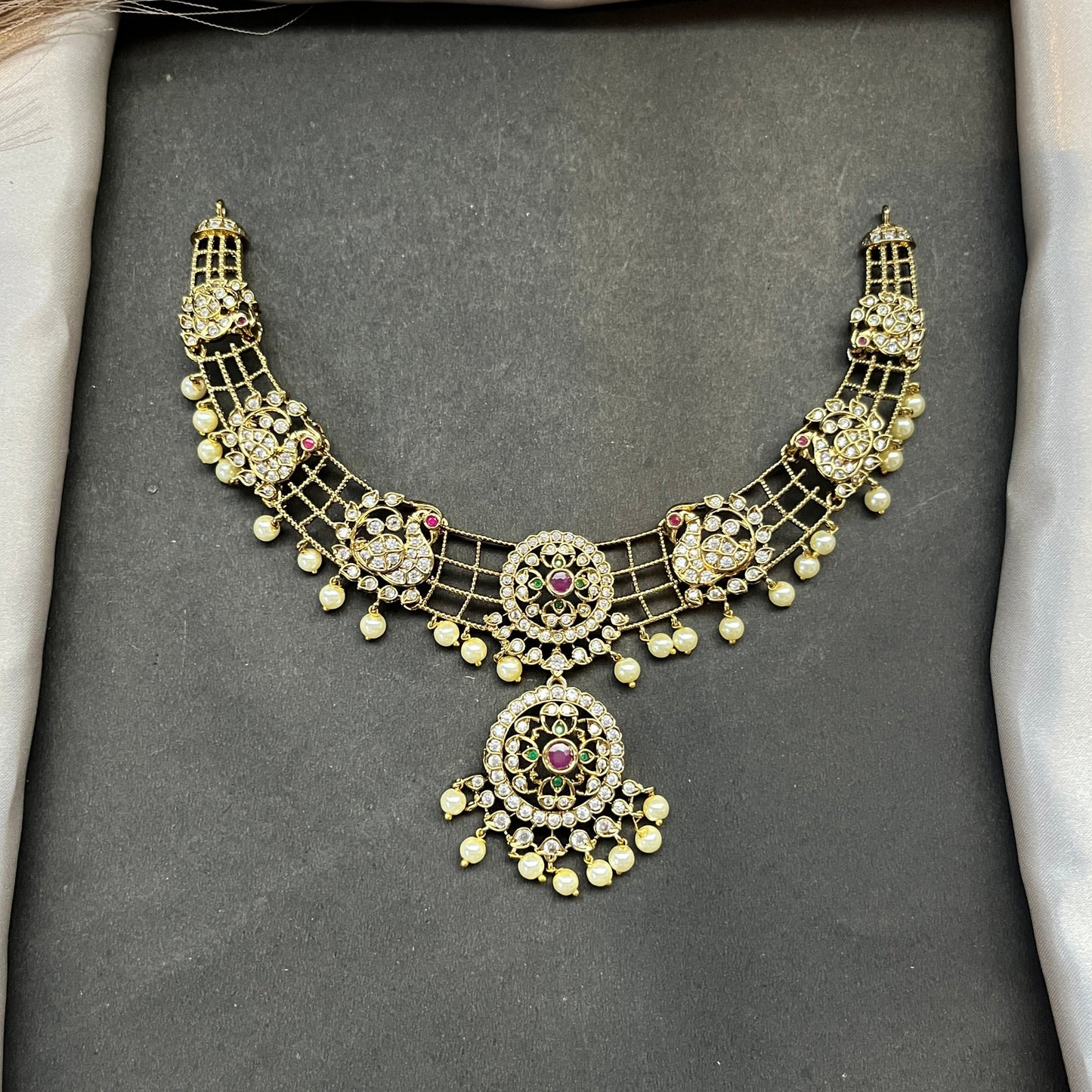 Gold look alike necklace set,Imitation jewelry,Artificial necklace set,Bridal / festive wear,Temple design 