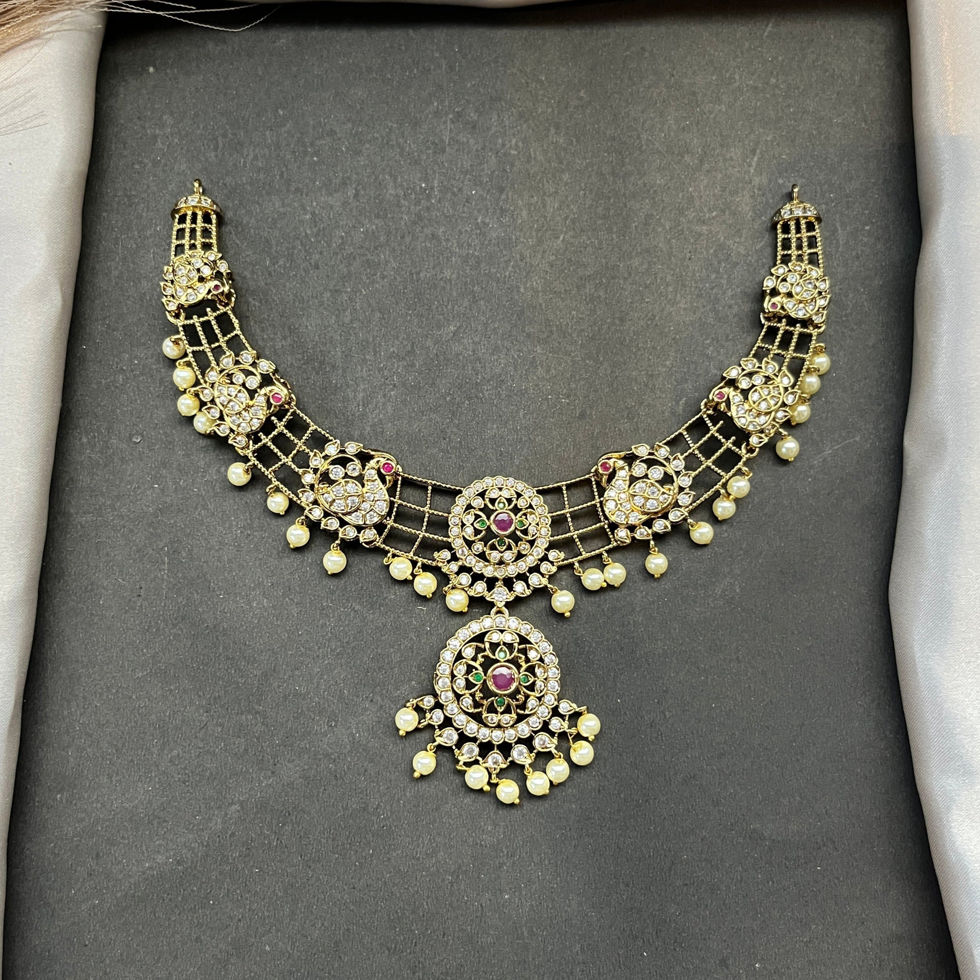 Gold look alike necklace set,Imitation jewelry,Artificial necklace set,Bridal / festive wear,Temple design 
