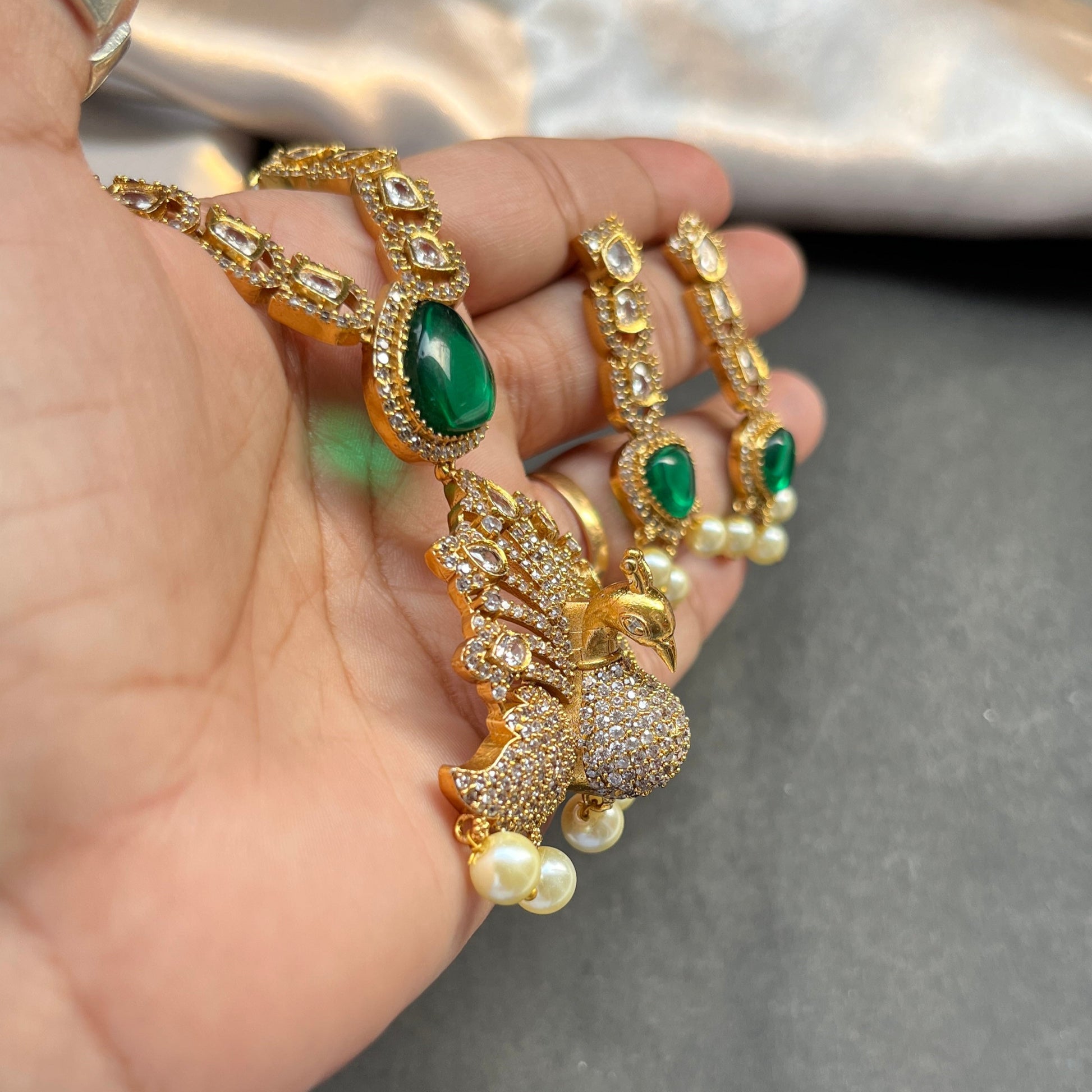 Gold look alike necklace set,Imitation jewelry,Artificial necklace set,Bridal  festive wear,Temple design 