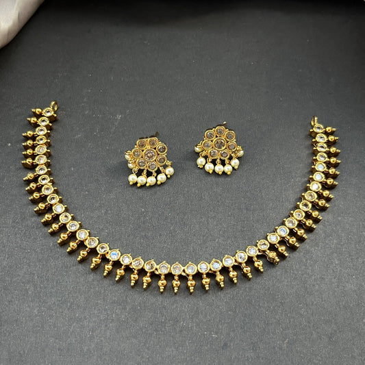 Gold look alike necklace set,Imitation jewelry,Artificial necklace set,Bridal  festive wear,Temple design 