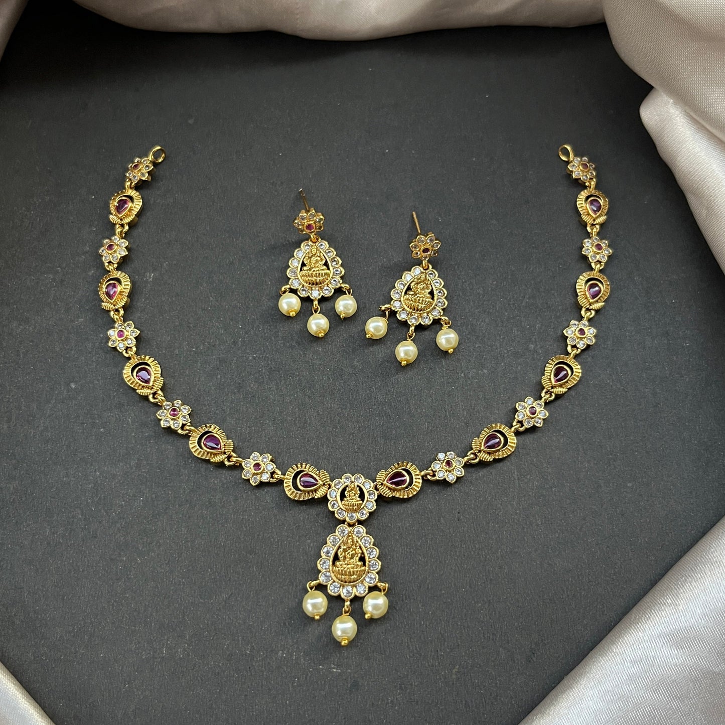 Gold look alike necklace set,Imitation jewelry,Artificial necklace set,Bridal  festive wear,Temple design 