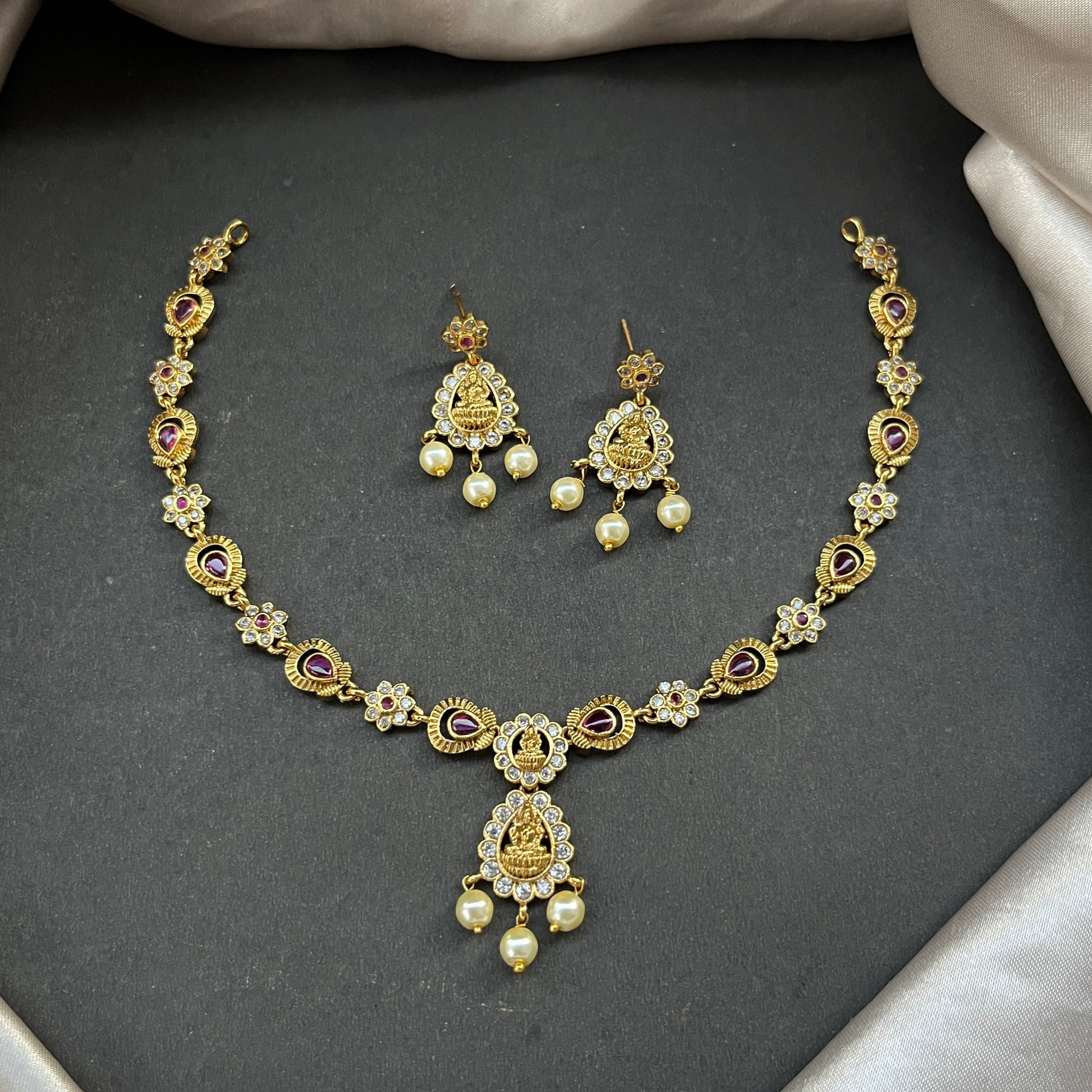 Gold look alike necklace set,Imitation jewelry,Artificial necklace set,Bridal  festive wear,Temple design 