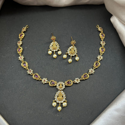 Gold look alike necklace set,Imitation jewelry,Artificial necklace set,Bridal  festive wear,Temple design 