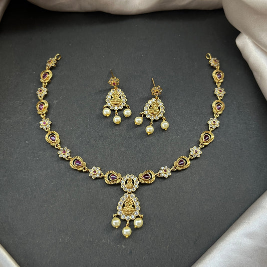 Gold look alike necklace set,Imitation jewelry,Artificial necklace set,Bridal  festive wear,Temple design 