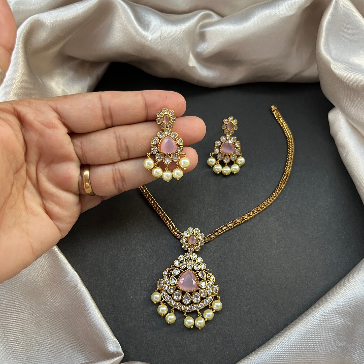 Gold look alike necklace set,Imitation jewelry,Artificial necklace set,Bridal  festive wear,Temple design 