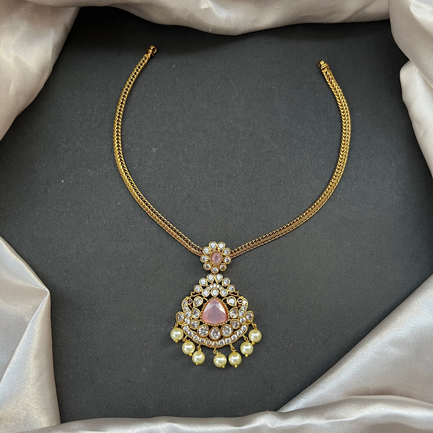 Gold look alike necklace set,Imitation jewelry,Artificial necklace set,Bridal  festive wear,Temple design 