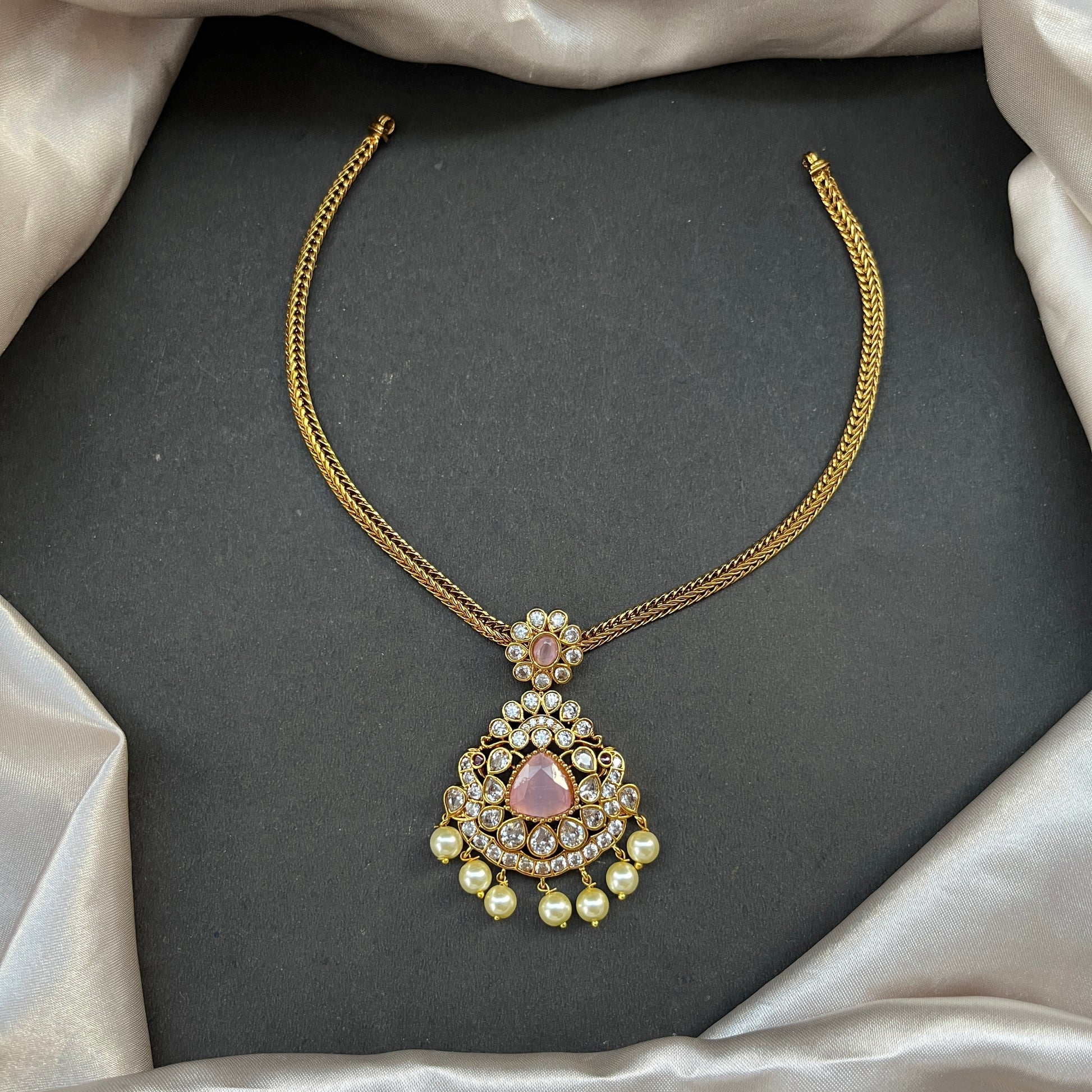 Gold look alike necklace set,Imitation jewelry,Artificial necklace set,Bridal  festive wear,Temple design 