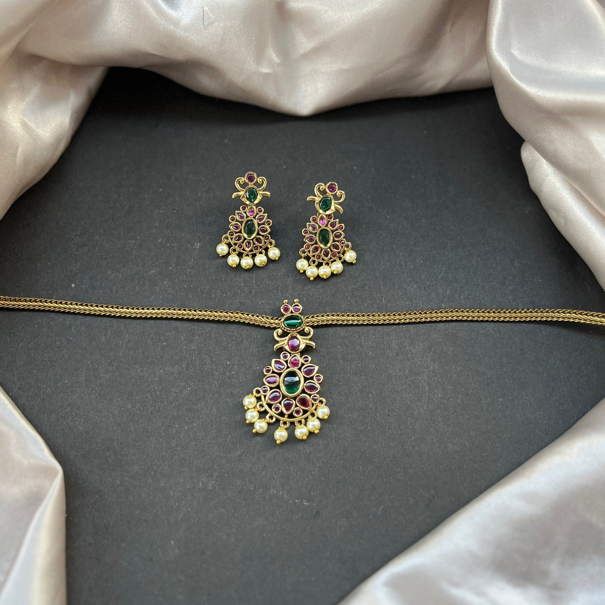 Gold look alike necklace set,Imitation jewelry,Artificial necklace set,Bridal  festive wear,Temple design 