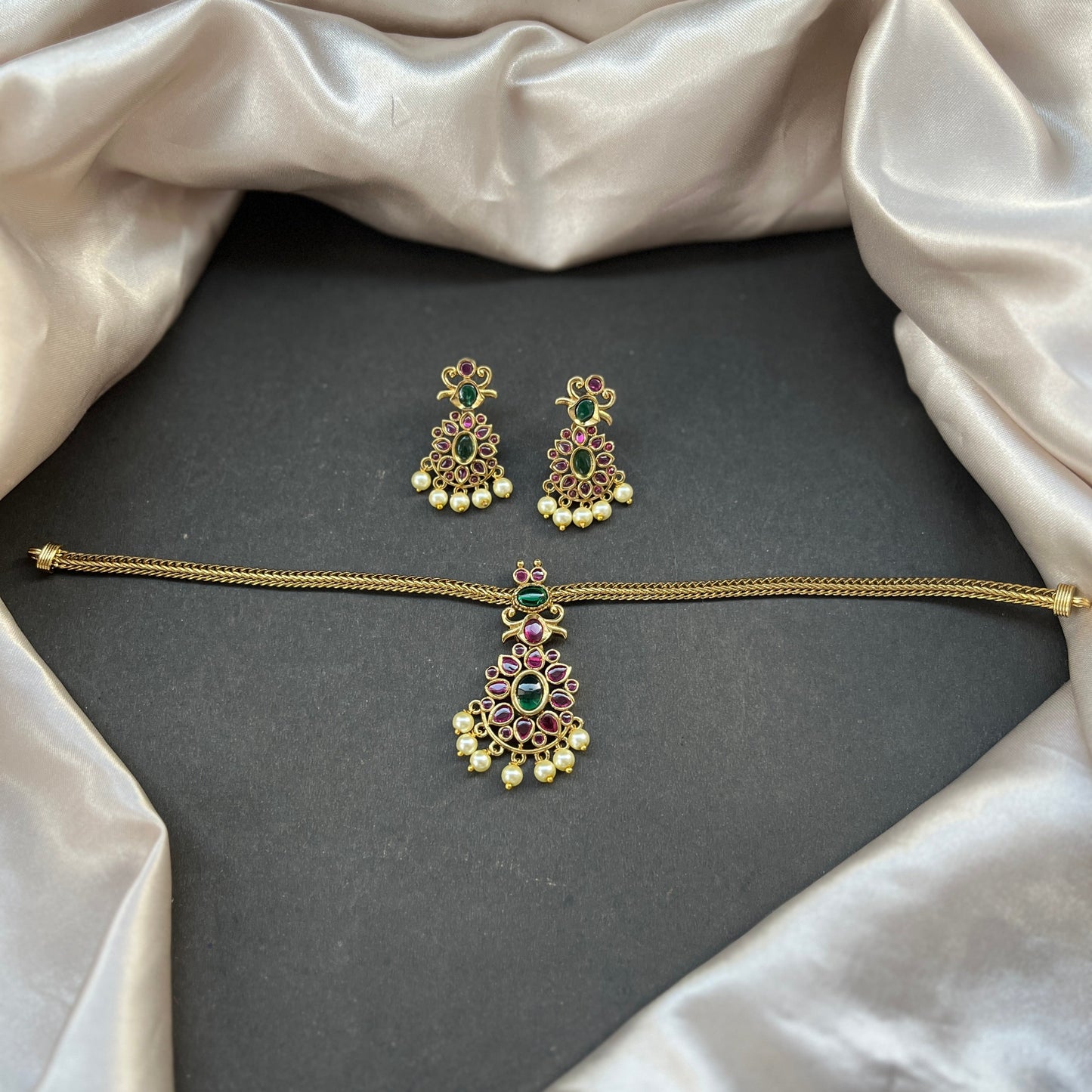 Gold look alike necklace set,Imitation jewelry,Artificial necklace set,Bridal  festive wear,Temple design 